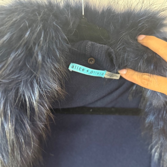 Alice + Olivia Izzy Cascade Open Front Cardigan Dyed Silver Fox Fur Collar, XS - Picture 3 of 4